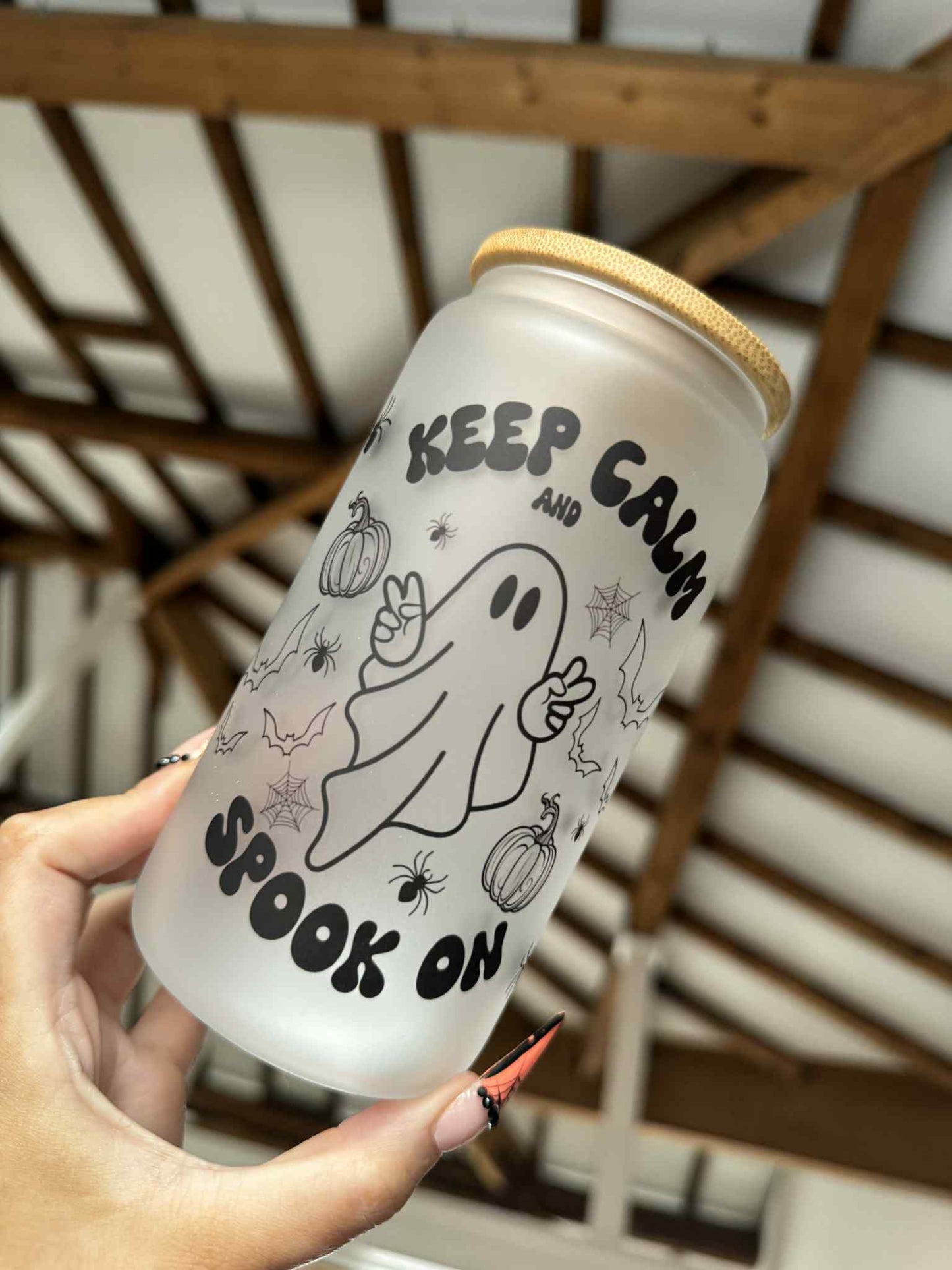 Keep Calm & Spook On Frosted Libbey Can