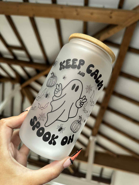 Keep Calm & Spook On Frosted Libbey Can