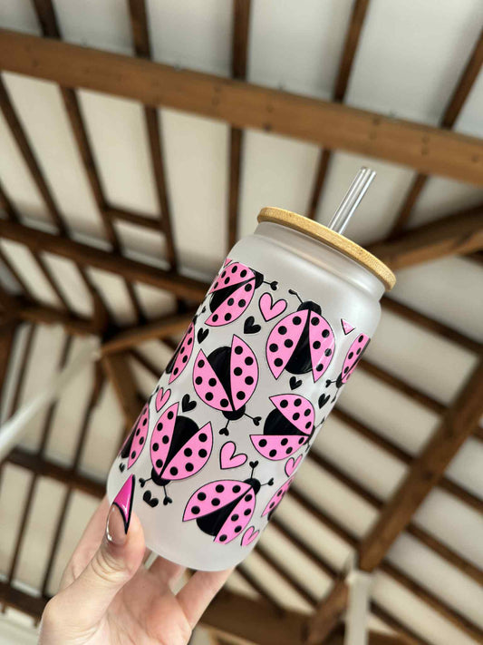 Pink Ladybird Frosted Libbey Can