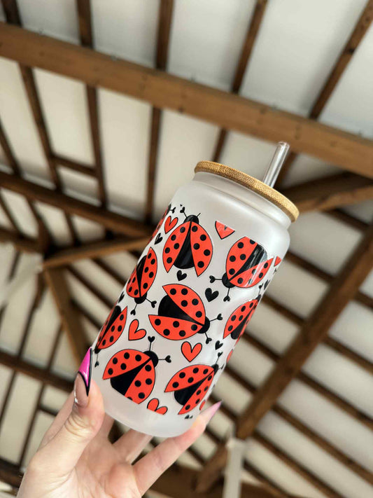 Red Ladybirds Frosted Libbey Can