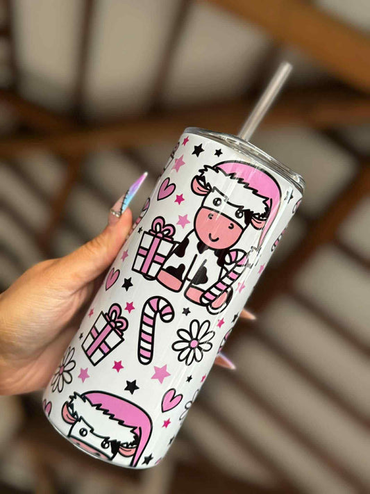 Pink Festive Cow 15oz Tumbler