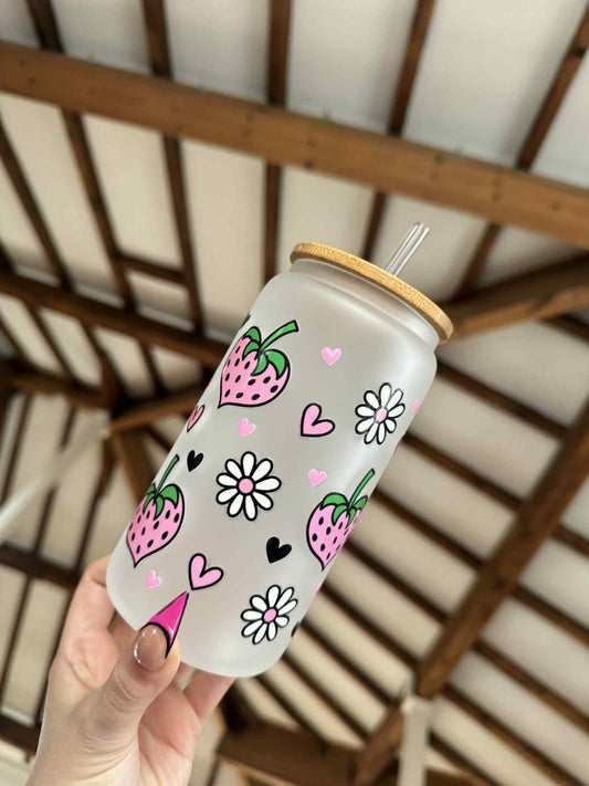 Pink Strawberries Frosted Libbey Can