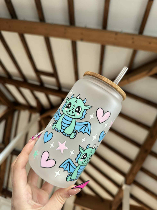 Cute Green Dragon Frosted Libbey Can