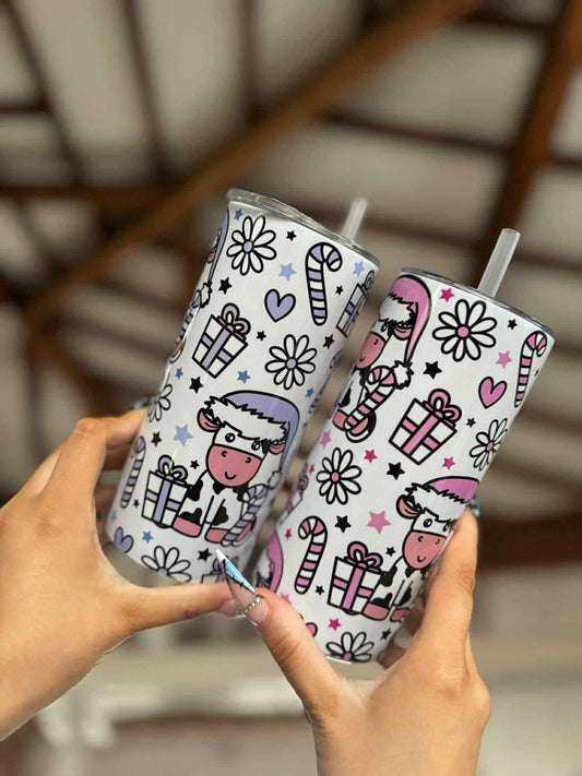 Pink & Purple Festive Cows 15oz Tumbler Set