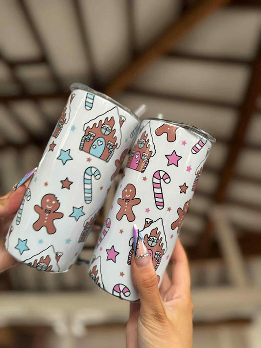 Pink & Blue Gingerbread Man 15oz Tumbler Set